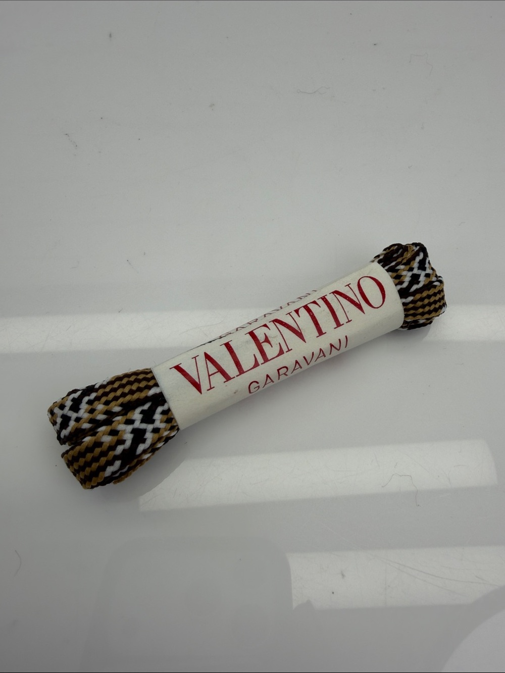 Valentino Garavani Woven Round Shoelaces in Black, White & Tan
